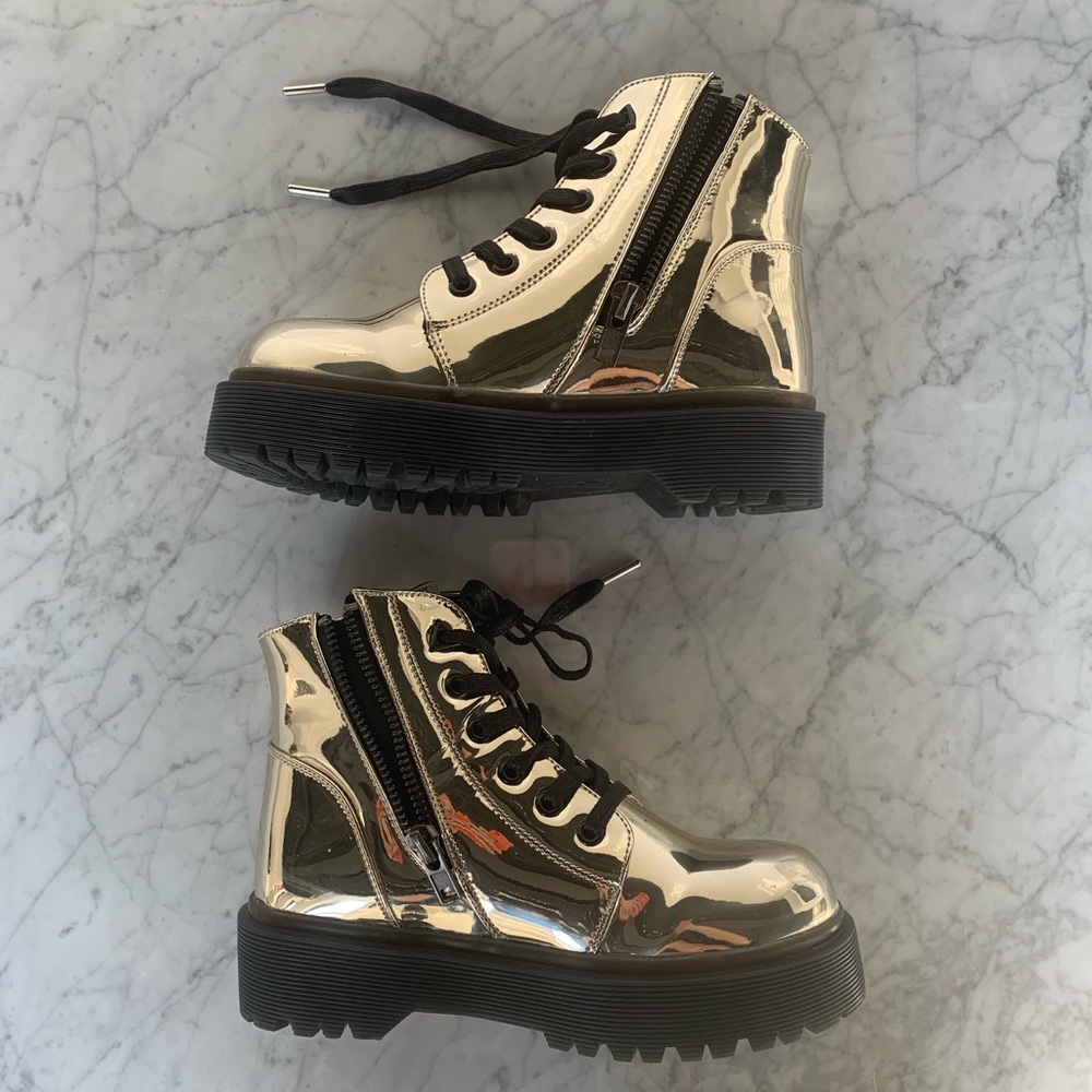 Gold chrome Dr Marten Style lace up boot